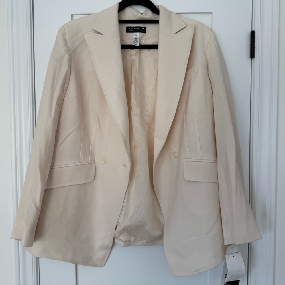 Ivory 100% Wool Blazer 14W ✨ Classic Tailored Quiet Luxury Jacket Feminine - Picture 3 of 10
